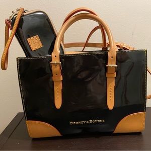 Dooney & Bourke Black Patent Leather Satchel and Matching Wristlet